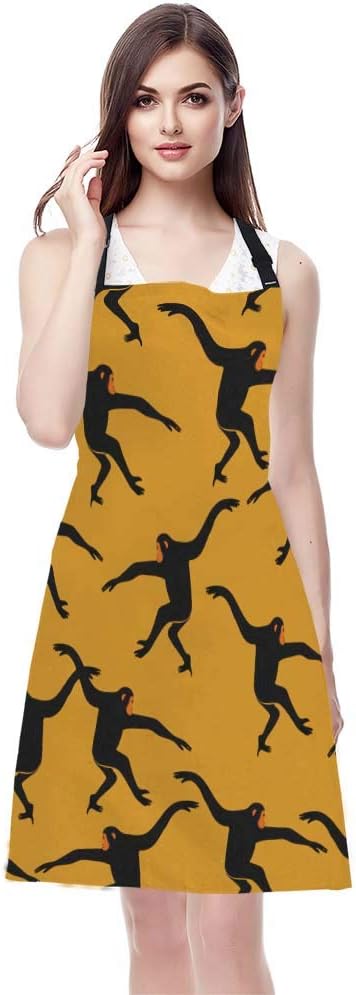 EKOBLA Black Gibbon Monkey Aprons Animal Print The Silhouette Of Funny Animal Jungle Ape Waterproof Resistant Chef Cooking Kitchen BBQ Adjustable Aprons for Women Men 27x31 Inch