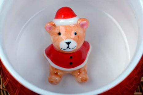 Surprise 3D Coffee Mug Animal Inside 12 oz with Christmas Bear,Cute Handmade Ceramics Cup,Christmas Birthday Surprise for Friends Family or Kids (Bear)