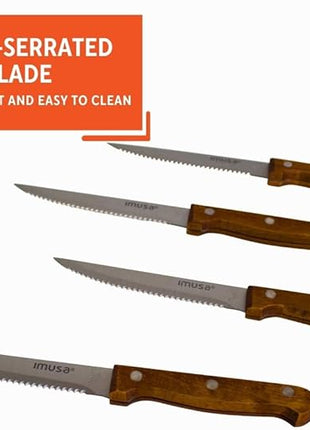 IMUSA 4pc Stainless Steel Steak Knife Set with Wood Handle
