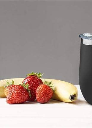 MEWAY 12oz/4 Pack Wine Tumbler Glasses with Lid - Stemless Double Wall Vacuum Stainless Steel Travel Tumbler - Keeping Cold & Hot for Wine,Coffee,Cocktails,Drinks-Family and Gifts (Black,Set of 4)