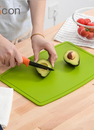 Liflicon Thick Silicone Cutting Boards for Kitchen Silicone Chopping Boards/Mats Set of 2 Extra Large14.6''x10.43'', Mini 9.1”x7.1” Non-slip Deep Drip Juice Groove, Dishwasher Safe-Green