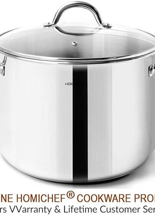 HOMICHEF Stock Pot 8 Quart with Lid Nickel Free Stainless Steel - Mirror Polished Stockpot 8 QT with Lid - HEALTHY COOKWARE Stockpots 8 Quart - Soup Pot for Induction Cooktop