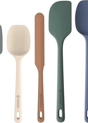 5 Pieces Silicone Spatula Set, Food Grade Rubber Spatula, Upgrade Strong Handle with Ergonomic Grip, Heat Resistant Up to 600°F for Nonstick Cookware, Cooking