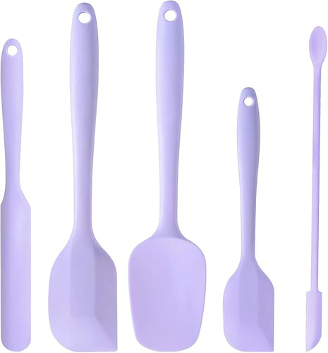 5 Piece Purple Silicone Spatula Set, Heat Resistant Rubber Spatulas Set, Silicone Kitchen Utensils Set Dishwasher Safe for Nonstick Cookware