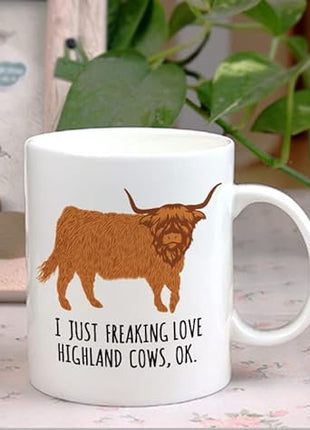 LOZACHE Highland Cow Coffee Mug, 11oz Highland Cattle Ceramic Mug Tea Milk Cup, Funny Gag Gift Ideas White Elephant for Adults Men Women Friends Cow Lovers