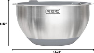 Viking Mixing Bowls Set, 10 Piece Stainless Steel Kitchen Cookware, Non-Slip Silicone Base, Includes Tight Fit Lids, Dishwasher Safe, Grey
