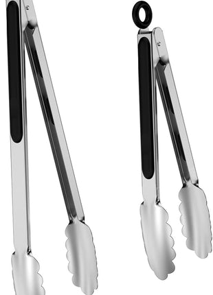 Set of 9-inch and 12-inch Stainless Steel Kitchen Tongs with Locking, Metal Cooking Tongs with Non-Slip Grip,Perfect for Grilling, Barbecue (BBQ) and More (9" & 12")
