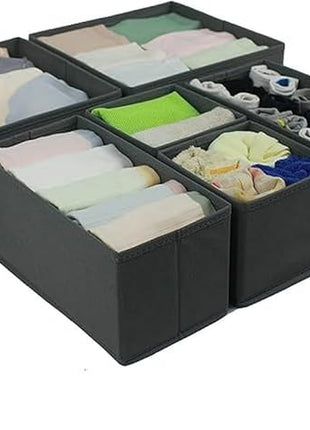 Amazon Basics Cloth Drawer Storage Organizer Boxes for Socks, Underwear and Baby Items, Set of 6, Gray