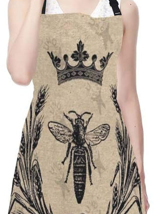 EKOBLA Bee Aprons Vintage Queen Bees Retro Crown Floral Ear Bowknot Black Waterproof Resistant Chef Cooking Kitchen BBQ Adjustable Aprons for Women Men 27x31 Inch