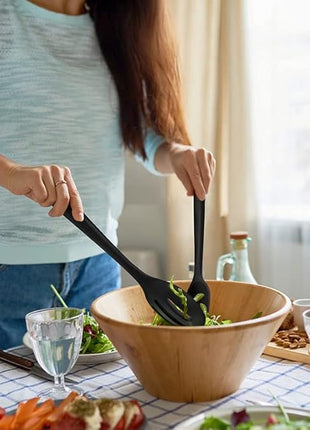 2PCS Silicone Nonstick Spoons, Heat Resistant, BPA Free, Ergonomic, Long Handle, Wide Bowl, Black