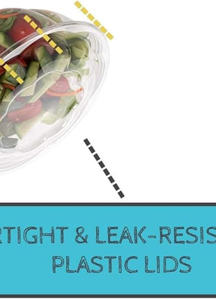 Smygoods Disposable Plastic Salad Bowls with Airtight Lids Ideal for Meal Prep, Takeout, Catering, Parties, Picnics, and Food Storage, Stackable, Leak-Proof