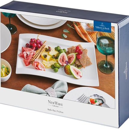 Villeroy & Boch New Wave Large Rectangular Dinner Plate, 15.5 x 9.75 in, Premium Porcelain, White