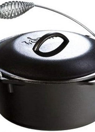 Lodge 5 Quart Pre-Seasoned Cast Iron Dutch Oven with Lid - Wire Bail Handle for Easy Transfer from Cooking Surface to Table - Use in the Oven, on the Stove, on the Grill or over the Campfire - Black