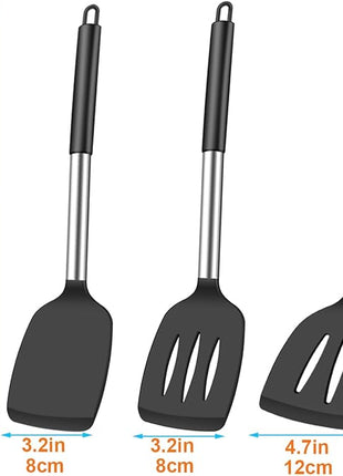 3Pcs Silicone Spatula Set Heat Resistant Spatulas for Nonstick Cookware Fish Turner Plastic Spatulas Rubber Wok Spatula, Long Large Spatula Silicone Cooking Use Kitchen Utensils Set