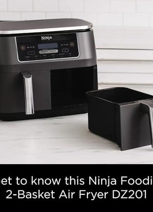 Ninja DZ201 Foodi 8 Quart 6-in-1 DualZone 2-Basket Air Fryer with 2 Independent Frying Baskets, Match Cook & Smart Finish to Roast, Broil, Dehydrate & More for Quick, Easy Meals, Grey