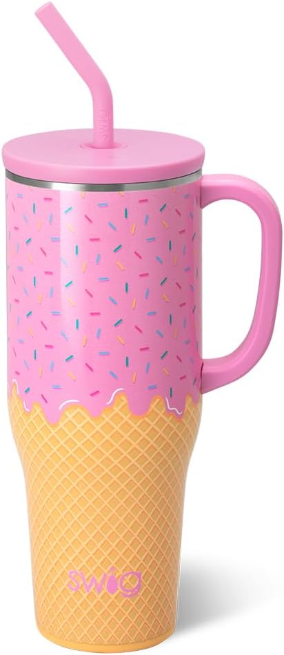 Swig Life 40oz Mega Mug, 40oz Tumbler with Handle and Straw, Extra Large Insulated Tumblers, Cup Holder Friendly Travel Mug (Scoop There It Is)