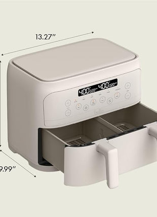 bella 4 Qt TriZone Air Fryer, EverGood™ Ceramic Nonstick Coating, Dual Basket Design w Removable Divider, Digital Touchscreen Control w 6 Preset Cooking Options, 1200 Watt, 3lb Capacity, Oatmilk