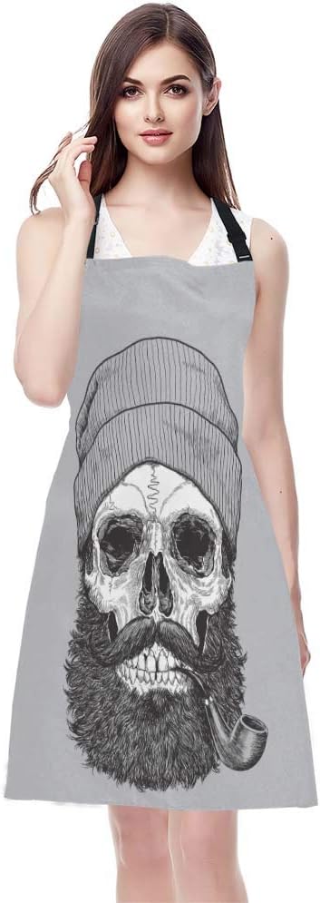 EKOBLA Skull Aprons Sailor Sea Captain Hipster Pipe Beard Skeleton Man Dead Waterproof Resistant Chef Cooking Kitchen BBQ Adjustable Aprons for Women Men 27x31 Inch