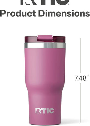 RTIC 20oz Essential Tumbler with Lid, Ceramic Lined, Insulated, Stainless Steel, Metal, Double Wall Vacuum-Insulation, Travel Cup for Iced Coffee, Tea, Hot and Cold Drink, Orchid