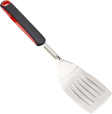 Megamaster Stainless Steel Grill Spatula, BBQ Tool with Red & Black Rubber Handle, Heavy-Duty Grilling Accessory for Outdoor Cooking - 530-0104P
