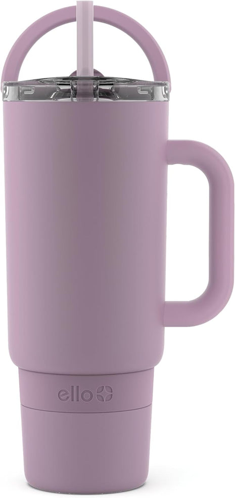 Ello Port 40oz Tumbler with Carry Loop & Integrated Handle, Vacuum Insulated Stainless Steel Reusable Water Bottle, Travel Mug with Leak Proof Lid and Straw, Perfect for Iced Coffee and Tea, Mauve