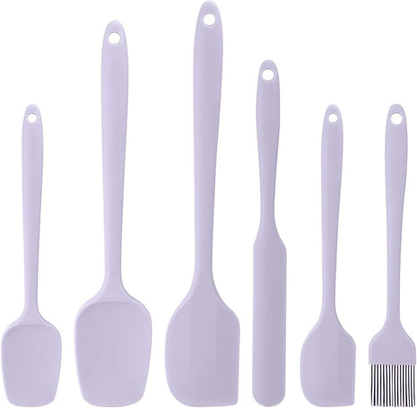 Silicone Spatula Set of 6, Heat-Resistant Food Grade, Nonstick Rubber Kitchen Utensils with Stainless Steel Core for Cooking, Baking & Mixing (Purple)