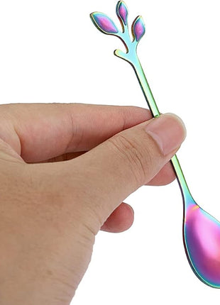 AnSaw Elegant Rainbow Leaf Coffee Spoons - 10-Piece, 4.7" Mini Stainless Steel Espresso & Dessert Tea Spoons, Perfect for Demitasse & Small Servings