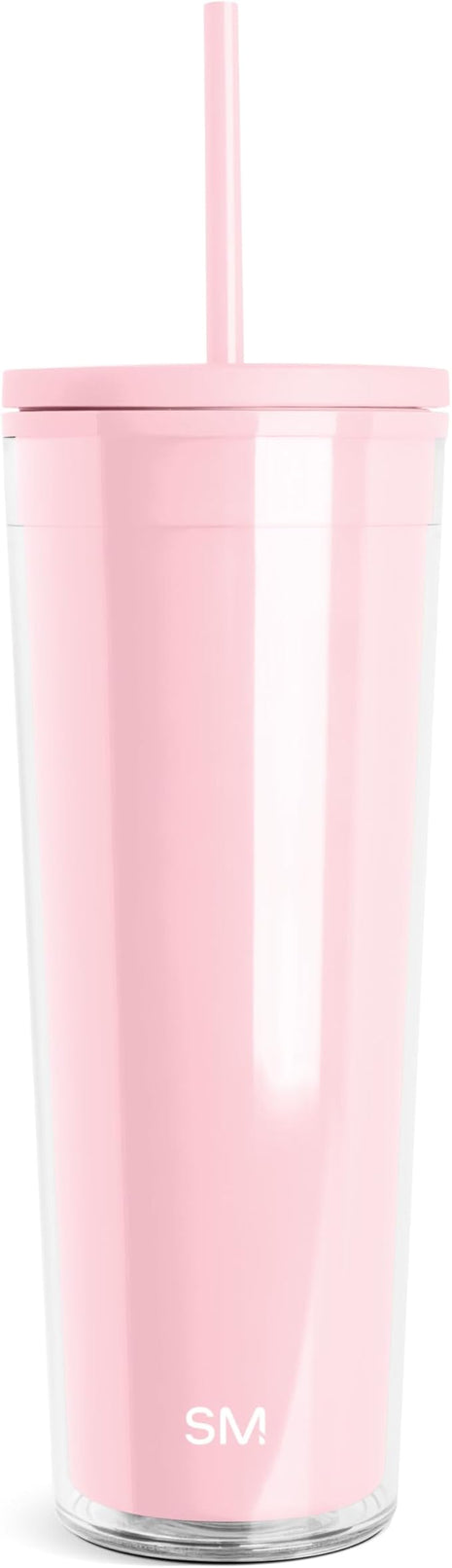 Simple Modern Plastic Tumbler with Lid and Straw | Reusable BPA Free Iced Coffee Cups Double Wall Smoothie Cup | Gifts for Women Men Him Her | Classic Collection | 24oz | Blush