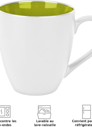 MIAMIO - Set of 6 Stoneware Coffee Mugs 12 Ounce/Cup Set - Le Papillon Collection (White-Colourful)
