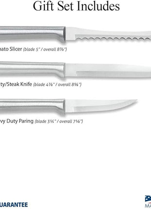 Rada Cutlery 3-Piece Cooking Essentials Knife Gift Set (S49), Stainless Steel Hollow Ground Blades, Made in USA, Silver Handles