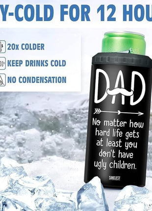 SANDJEST 4-in-1 Dad Tumbler Gifts for Dad from Daughter Son - 12oz Funny Ugly Children Dad Can Cooler Tumblers Travel Mug Cup - Insulated Cans Coozie Travel Mug Christmas, Birthday, Father's Day Gift