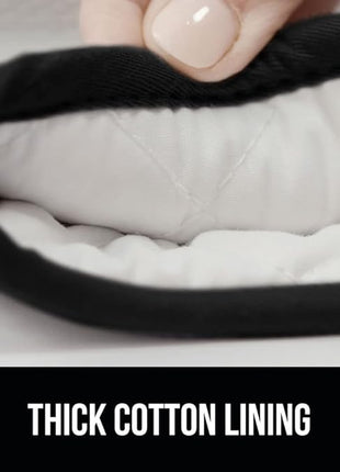 GORILLA GRIP BPA-Free Soft Silicone Oven Mitts and Pot Holders Sets of 4, Heat Resistant Waterproof Cooking Gloves, Thick Cotton Lining, Flexible Gripping for Baking Grilling, Kitchen Trivets, Black