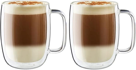 ZWILLING Sorrent 39500-114 Sorrento Double Wall Glass Latte Mug, 15.9 fl oz (450 ml), Set of 2, Tumbler, Insulated, Heat Retention, Microwave Safe