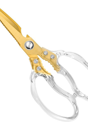 CGBE Kitchen Scissors, Multi-Purpose Kitchen Shears, Heavy Duty Dishwasher Safe Food Scissors for Chicken, Poultry, Fish, Meat & Herbs with Non-Slip Grips - Transparent Gold