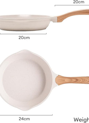 JEETEE 9.5 Inch Nonstick Frying Pan, Stone Coating Cookware, Nonstick Omelette Pan with Heat-Resistant Handle, Compatible with All Stoves (Beige)