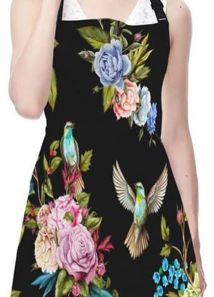 EKOBLA Flower Aprons Wild Flowers Peony Roses Lily Nightingale Cornflower Black Background Waterproof Resistant Chef Cooking Kitchen BBQ Adjustable Aprons for Women Men 27x31 Inch
