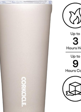 Corkcicle Pure Taste Tumbler - Stainless Steel Insulated Cup With Lid - Non-Slip Silicone Base - Ceramic Interior Coating - Durable Travel Mug - Dishwasher Safe - BPA Free - 16 oz - Latte/Oat Milk