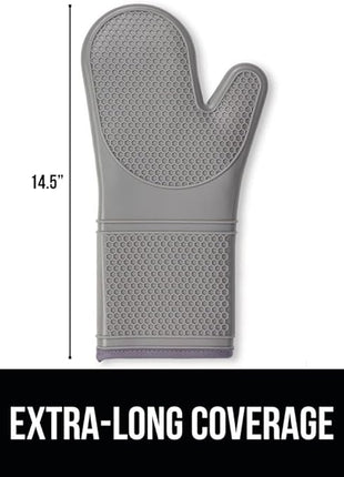 GORILLA GRIP BPA-Free Soft Silicone Oven Mitts, 14.5x8.3, Heat Resistant and Waterproof Cooking Gloves, Thick Cotton Lining, Flexible Gripping for Baking Grilling, Kitchen Potholders Set of 2, Gray