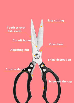 AWinjoy Heavy Duty Sharp Kitchen Scissors, Dishwasher Safe, Cooking Shears for Meat, Chicken, Fish, Poultry, Herb, Bread (Black)