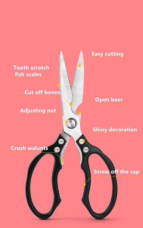 AWinjoy Heavy Duty Sharp Kitchen Scissors, Dishwasher Safe, Cooking Shears for Meat, Chicken, Fish, Poultry, Herb, Bread (Black)