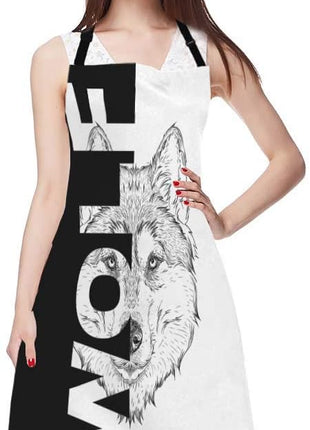 EKOBLA Wolf Aprons Hand Drawn Portrait Tattoo Animal Cool Creative Sketch Art Waterproof Resistant Chef Cooking Kitchen BBQ Adjustable Aprons for Women Men 27x31 Inch