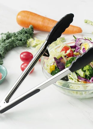 Tongs for Cooking, 12" Kitchen Tongs with Silicone Tips, Food Grade Serving Tongs Set of 3, Black