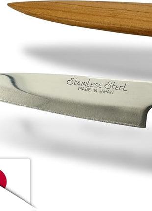 Japanese Paring Knife 4-Inch, High Carbon Stainless Steel Fruit Knife with Wooden Handle and Sheath, Small Utility Kitchen Knife for Peeling, Coring, Mincing, Made in Japan