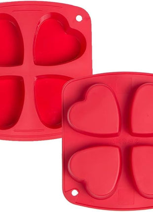 Webake Silicone Heart Mold Heart Shaped Cake Pans, Air Fryer Baking Pan, 4 Cavity Muffin Cupcake Mold for Baking, Soap, 2 Pack