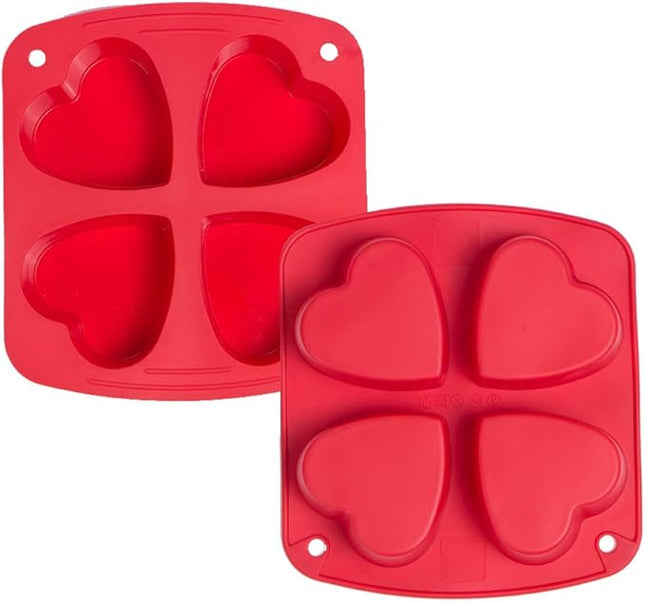 Webake Silicone Heart Mold Heart Shaped Cake Pans, Air Fryer Baking Pan, 4 Cavity Muffin Cupcake Mold for Baking, Soap, 2 Pack