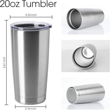 HASLE OUTFITTERS 20oz Tumblers Stainless Steel Mugs with Lid Double Wall Vacuum Insulated Coffee Cups for Cold & Hot Drinks (20oz-Stainless Steel, 12 Pack)