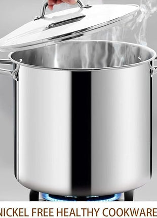 HOMICHEF 16 Quart LARGE Stock Pot with Glass Lid - NICKEL FREE Stainless Steel Healthy Cookware Stockpots with Lids 16 Quart - Mirror Polished Induction Cooking Pot