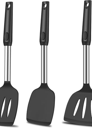 Spatula Set Silicone Heat Resistant for Nonstick Cookware Rubber Silicone Spatula Turner Fish, Large Nonstick Plastic Egg Wok Spatula for kitchen use Cooking Utensils Set