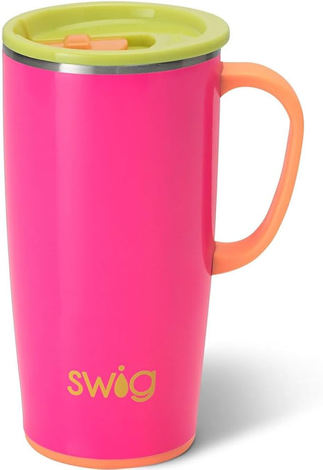 Swig Life 22oz Travel Mug, Insulated Tumbler with Handle and Lid, Cup Holder Friendly, Dishwasher Safe, Stainless Steel, Travel Coffee Cup, Insulated Mug with Lid (Tutti Frutti)