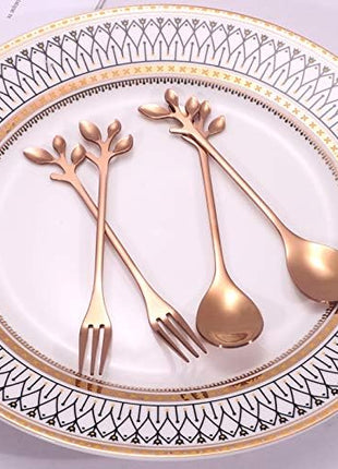 AnSaw Elegant Rose Gold Leaf Coffee Spoons - 10-Piece, 4.7" Mini Stainless Steel Espresso & Dessert Tea Spoons, Perfect for Demitasse & Small Servings
